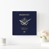 [200]アメリカのパスポート表紙 スクエア壁時計 (ホーム)