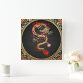 [200]ゴールデン・ドラゴ中国のン・フカンロン スクエア壁時計 (ホーム)