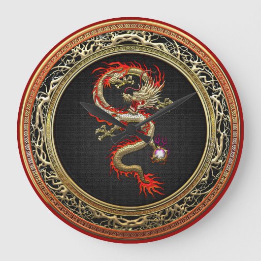 [200]ゴールデン・ドラゴ中国のン・フカンロン ラージ壁時計 (正面)