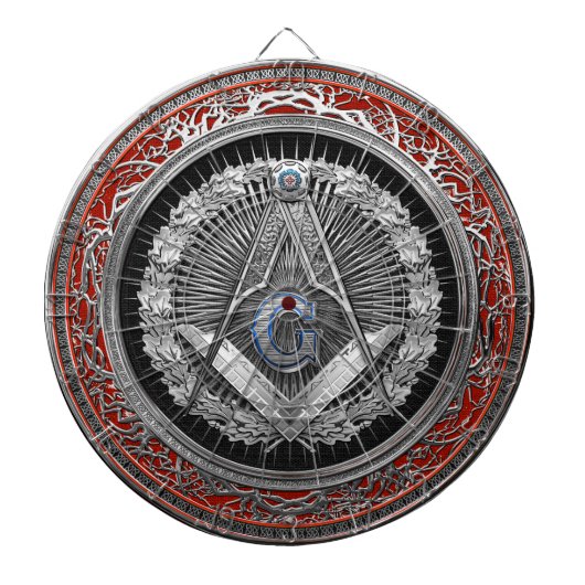 [200]マスターの石大工-銀製の正方形及びコンパス ダーツボード (正面)