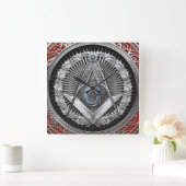 [200]マスターメイソン – シルバースクエア&コンパスズ スクエア壁時計 (ホーム)