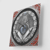 [200]マスターメイソン – シルバースクエア&コンパスズ スクエア壁時計 (傾斜)