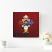 【200】ロージー・クロス(バラ・クロワ) スクエア壁時計 (ホーム)