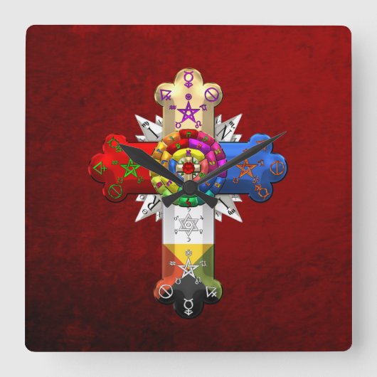 【200】ロージー・クロス(バラ・クロワ) スクエア壁時計 (正面)