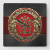 【200】二つの金ゴールド・ニンルタと生命の木 スクエア壁時計 (正面)