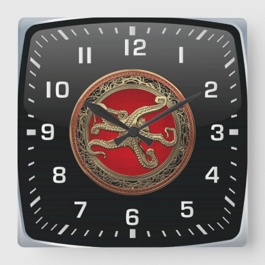 【200】守り姿の聖金ゴールドタコ スクエア壁時計 (正面)