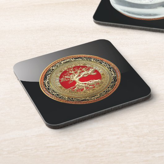 [200]宝のトローブ：生命のケルトの木[金ゴールド] コースター (左側)