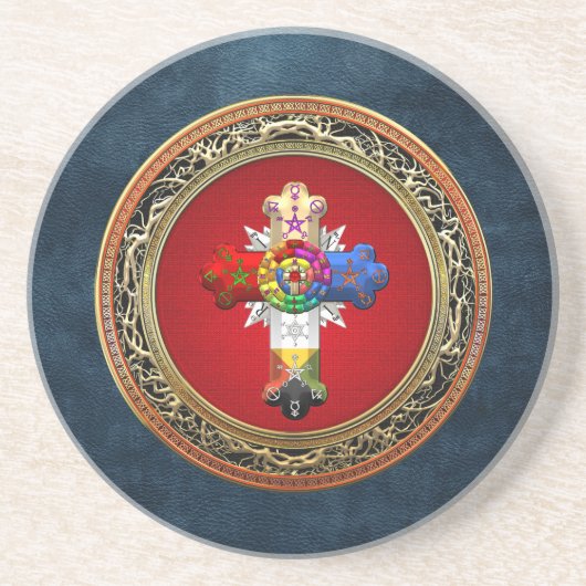 [200]紅白(バラクロワ)オンレッド&金ゴールド コースター (正面)