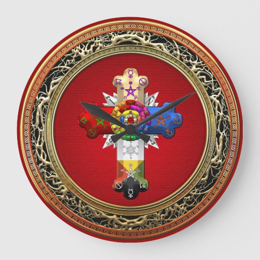 [200]紅白(バラクロワ)オンレッド&金ゴールド ラージ壁時計 (正面)