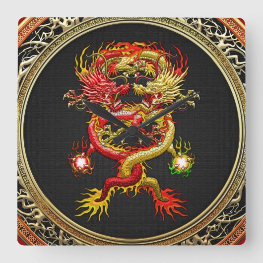 【200】赤・黄ドラゴンズ スクエア壁時計 (正面)