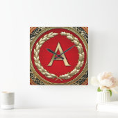 [200] "A"金ゴールドヴィンテージモノグラム スクエア壁時計 (ホーム)