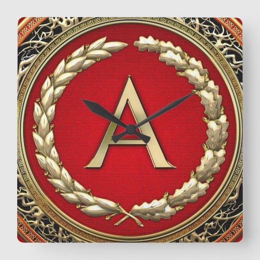 [200] "A"金ゴールドヴィンテージモノグラム スクエア壁時計 (正面)