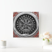 [200] Vegvisir -バイキングの銀製の魔法のRunicコンパス スクエア壁時計 (ホーム)