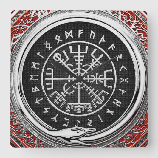 [200] Vegvisir -バイキングの銀製の魔法のRunicコンパス スクエア壁時計 (正面)