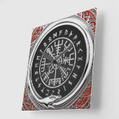 [200] Vegvisir -バイキングの銀製の魔法のRunicコンパス スクエア壁時計 (傾斜)