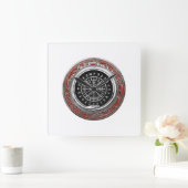[200] Vegvisir -バイキングの銀製の魔法のRunicコンパス スクエア壁時計 (ホーム)