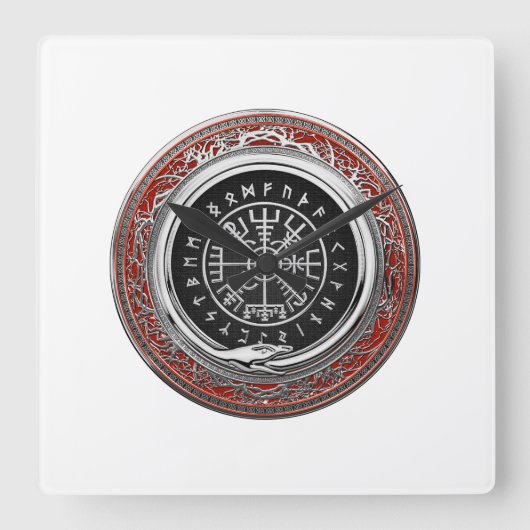 [200] Vegvisir -バイキングの銀製の魔法のRunicコンパス スクエア壁時計 (正面)