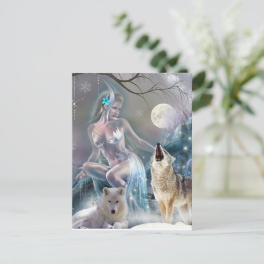 201凍ってい年の冬の少女とオオカミ ポストカード (スタンド正面)