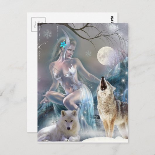 201凍ってい年の冬の少女とオオカミ ポストカード (正面/裏面)