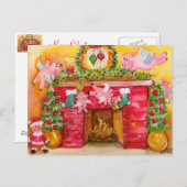 2010年の飾クリスマス飛んでいる豚はがき シーズンポストカード (正面/裏面)