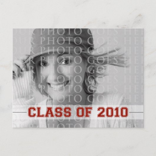 2010年卒業招待状赤アナウンス インビテーションポストカード (正面)