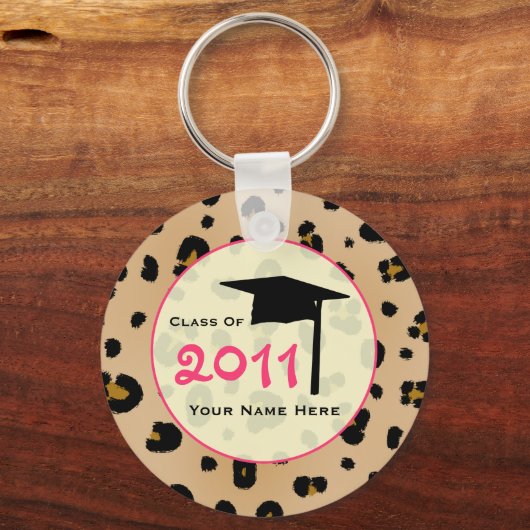 2011年の卒業クラス – ヒョウ柄&ピンク キーホルダー (正面)