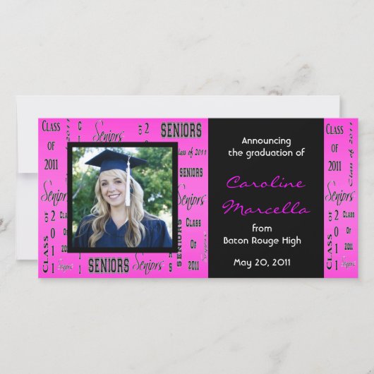 2011年クラスのシニアHot Pink Grad Announcement 案内状 (正面)