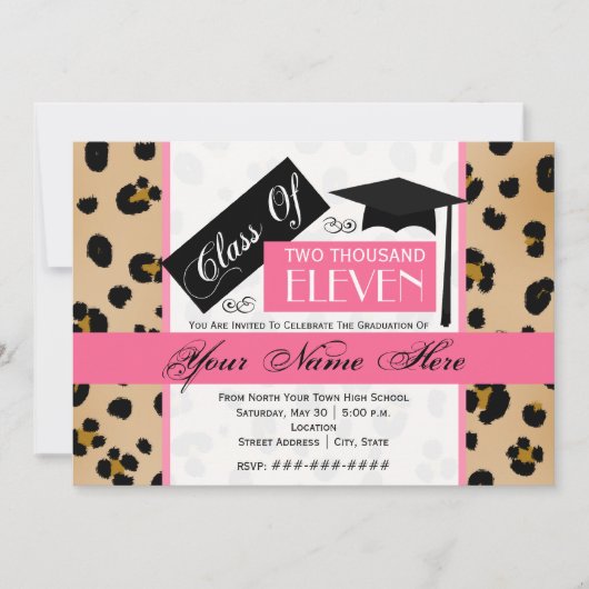 2011年レオパード·プリント·ピンク·卒業 招待状 (正面)