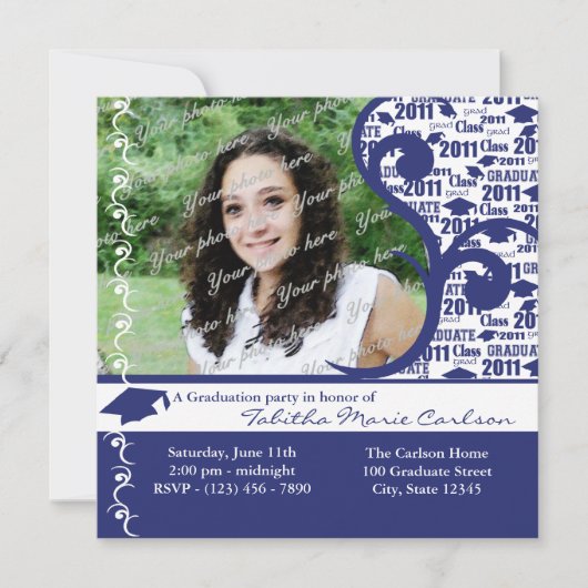 2011年卒業キャップ写真/ネイビーブルー 案内状 (正面)