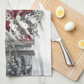 2011年雪の赤い納屋 キッチンタオル (四つ折り)
