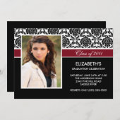 2011黒ダマスク写真卒業招待状 招待状 (正面/裏面)
