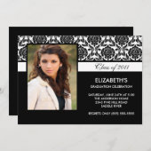 2011黒ダマスク写真卒業招待状 招待状 (正面/裏面)