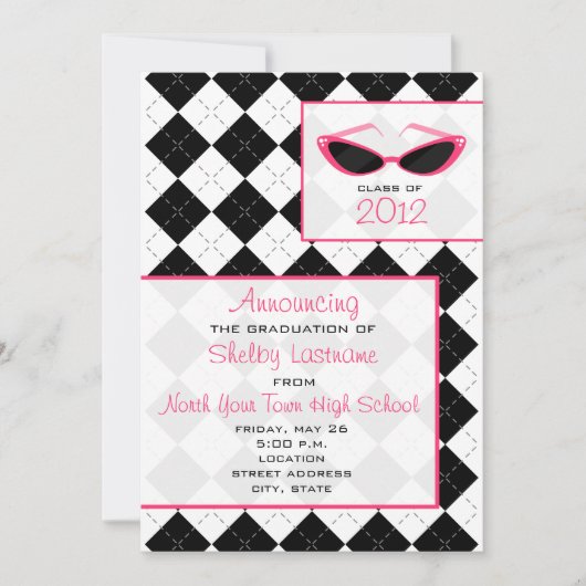 2012アーガイル柄の年卒業発表 招待状 (正面)