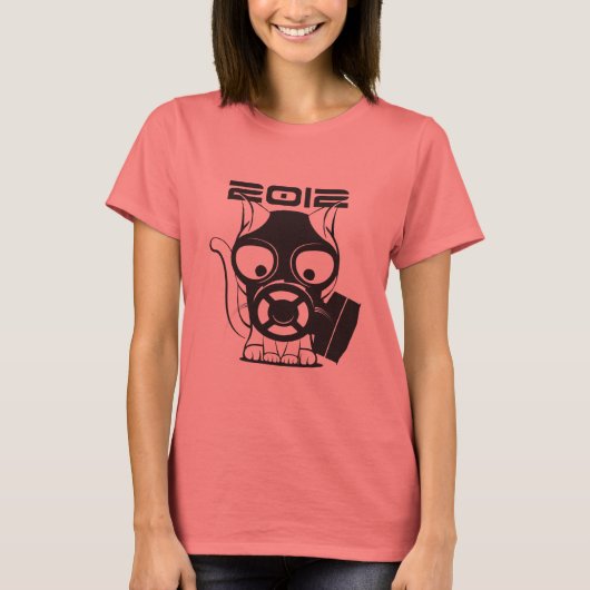2012ガスマスク猫ホワイト Tシャツ (正面)