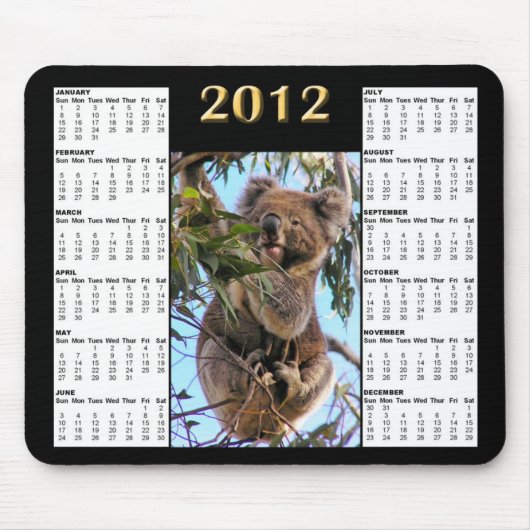 2012年のコアラのカレンダーのマウスパッド マウスパッド (正面)