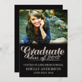 2012年のモダンで黒い招待の大学院のクラス 招待状 (正面/裏面)