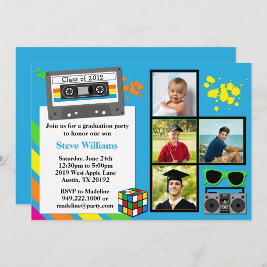2012年の80年代の卒業のパーティの招待状のクラス 招待状 (正面/裏面)