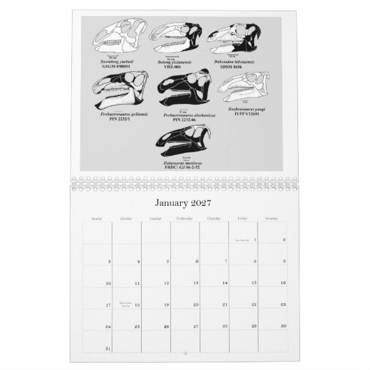 2012年のHADROSAUR (HADROSAURIFORMES)のスカルのカレンダー カレンダー (1月 2027)