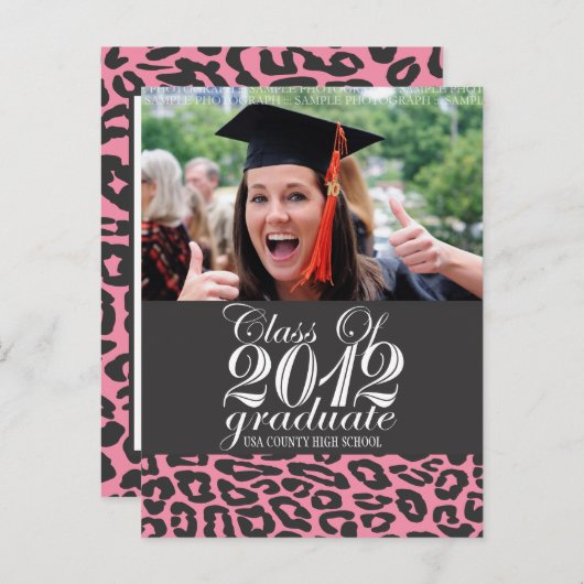 2012年卒業はがきのピンクヒョウのクラス 案内ポストカード (正面/裏面)