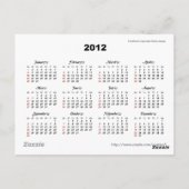 2012年日本のポケットカレンダーはがき ポストカード (裏面)
