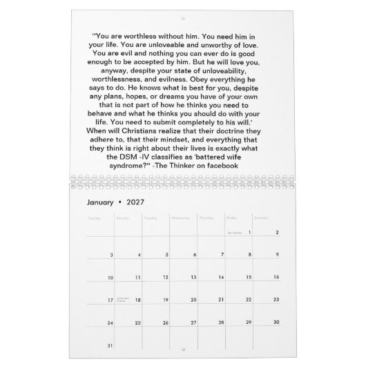 2012年: 思想家による無神論的な引用文の年 カレンダー (1月 2027)