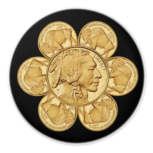 2013インディアン～アメリカンバッファロー～金ゴールドコイン～ * ～ セラミックノブ (正面)