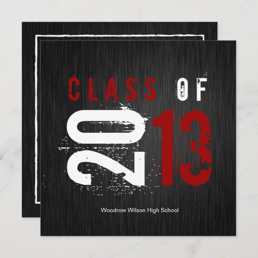 2013エレガント年のブラック、ホワイト、レッドクラス 招待状 (正面/裏面)