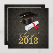 2013エレガント年卒業式金ゴールド 招待状 (正面/裏面)