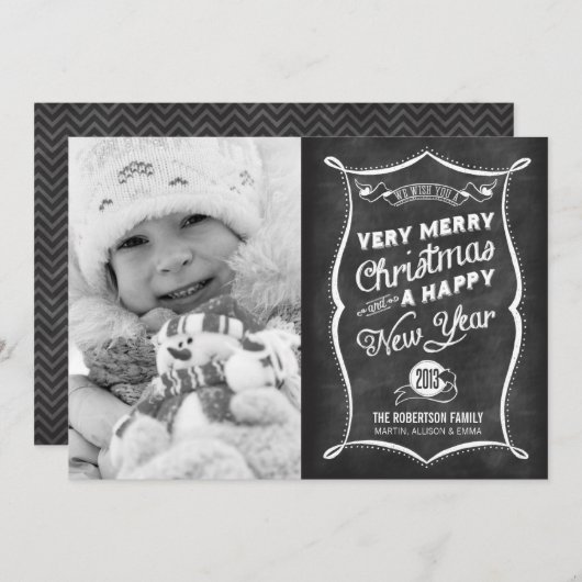 2013チャルクボードタイポグラフィクリスマスフラットカード シーズンカード (正面/裏面)