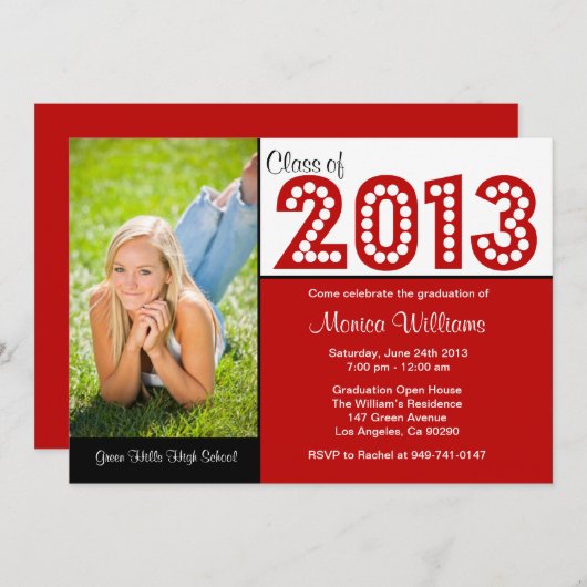 2013匹の赤い卒業のパーティの招待状のクラス 招待状 (正面/裏面)