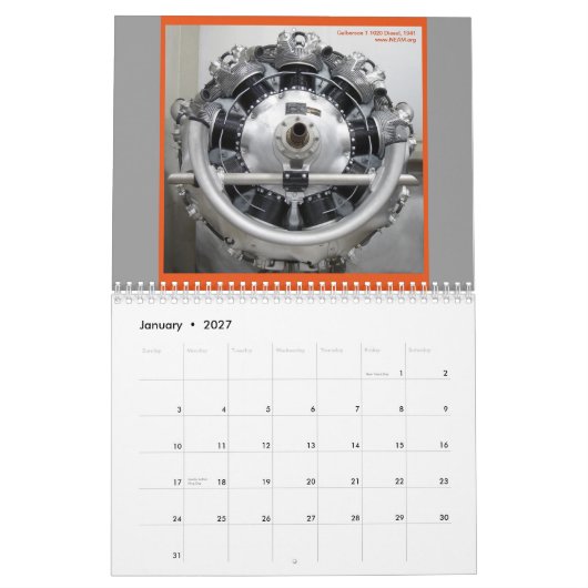 2013実在年には飛行機がラウンドエンジンを搭載 カレンダー (1月 2027)