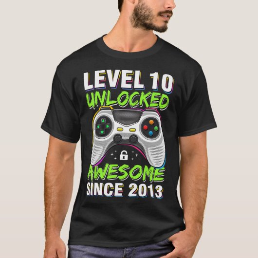 2013年から10年、最高のロック解除 10周年記念すごいゲーミング Tシャツ (正面)