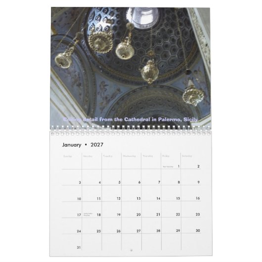 2013年のイタリアンな伝統旅行 カレンダー (1月 2027)