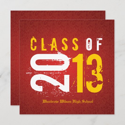 2013年のエレガントで赤くおよび黄色のクラス 招待状 (正面/裏面)